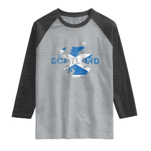 Scotland Map Saltire Flag Scottish Heritage Raglan Shirt Vintage Country Pride