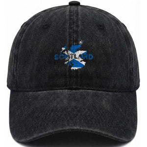 Scotland Map Saltire Flag Scottish Heritage Washed Cotton Baseball Cap Vintage Country Pride