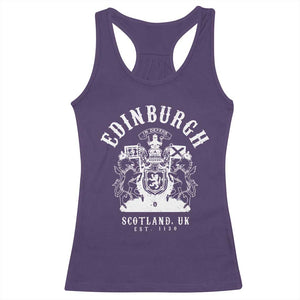 Edinburgh Scotland UK Est 1130 Racerback Tank Top Royal Coat of Arms In Defens Historic Crest Graphic