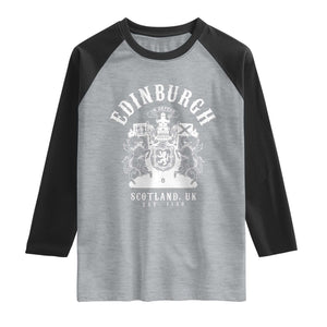 Edinburgh Scotland UK Est 1130 Raglan Shirt Royal Coat of Arms In Defens Historic Crest Graphic