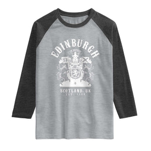 Edinburgh Scotland UK Est 1130 Raglan Shirt Royal Coat of Arms In Defens Historic Crest Graphic
