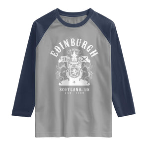 Edinburgh Scotland UK Est 1130 Raglan Shirt Royal Coat of Arms In Defens Historic Crest Graphic