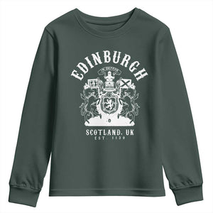 Edinburgh Scotland UK Est 1130 Youth Sweatshirt Royal Coat of Arms In Defens Historic Crest Graphic