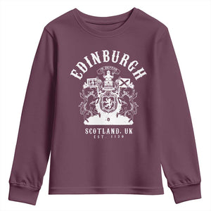 Edinburgh Scotland UK Est 1130 Youth Sweatshirt Royal Coat of Arms In Defens Historic Crest Graphic
