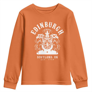 Edinburgh Scotland UK Est 1130 Youth Sweatshirt Royal Coat of Arms In Defens Historic Crest Graphic