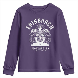 Edinburgh Scotland UK Est 1130 Youth Sweatshirt Royal Coat of Arms In Defens Historic Crest Graphic