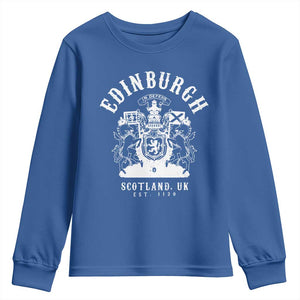 Edinburgh Scotland UK Est 1130 Youth Sweatshirt Royal Coat of Arms In Defens Historic Crest Graphic