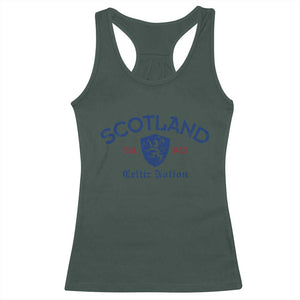 Scotland Celtic Nation Est 843 Racerback Tank Top Lion Rampant Shield Patriotic Scottish Heritage