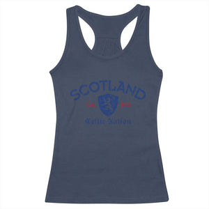 Scotland Celtic Nation Est 843 Racerback Tank Top Lion Rampant Shield Patriotic Scottish Heritage
