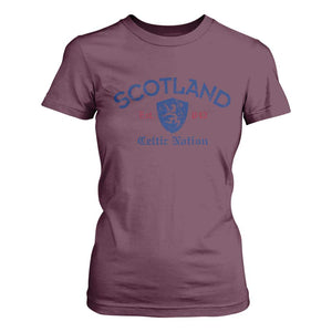 Scotland Celtic Nation Est 843 T Shirt For Women Lion Rampant Shield Patriotic Scottish Heritage