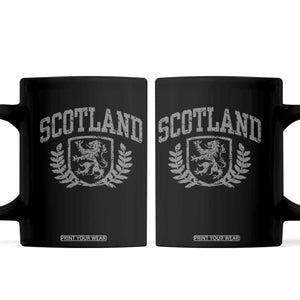 Scotland Lion Rampant Distressed Crest Coffee Mug Scottish Heritage Monochrome Laurel Wreath Vintage Graphic