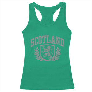 Scotland Lion Rampant Distressed Crest Racerback Tank Top Scottish Heritage Monochrome Laurel Wreath Vintage Graphic