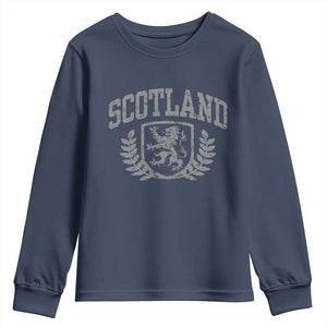 Scotland Lion Rampant Distressed Crest Youth Sweatshirt Scottish Heritage Monochrome Laurel Wreath Vintage Graphic