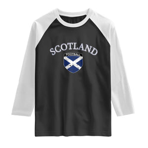 Scotland Football Distressed Shield Saltire Flag Raglan Shirt Game Day Sports Soccer Fans