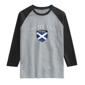 Scotland Football Distressed Shield Saltire Flag Raglan Shirt Game Day Sports Soccer Fans