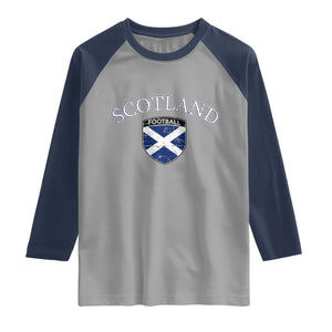 Scotland Football Distressed Shield Saltire Flag Raglan Shirt Game Day Sports Soccer Fans