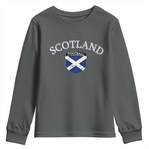 Scotland Football Distressed Shield Saltire Flag Youth Sweatshirt Game Day Sports Soccer Fans