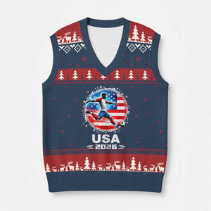 USA Soccer Patriotic Player 2026 Graphic V-Neck Knit Sweater Vest United States Football Fan Spirit