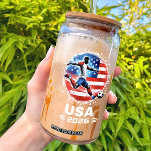 USA Soccer Patriotic Player 2026 Graphic Glass Can United States Football Fan Spirit