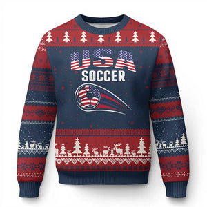 Patriotic USA Soccer Stars and Stripes Graphic Ugly Christmas Sweater American Football Fan Game Day Spirit