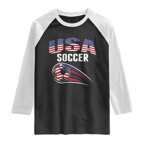 Patriotic USA Soccer Stars and Stripes Graphic Raglan Shirt American Football Fan Game Day Spirit