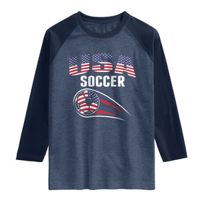 Patriotic USA Soccer Stars and Stripes Graphic Raglan Shirt American Football Fan Game Day Spirit