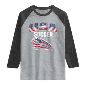 Patriotic USA Soccer Stars and Stripes Graphic Raglan Shirt American Football Fan Game Day Spirit