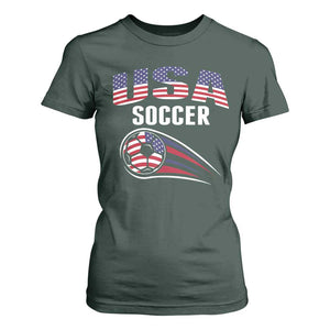 Patriotic USA Soccer Stars and Stripes Graphic T Shirt For Women American Football Fan Game Day Spirit
