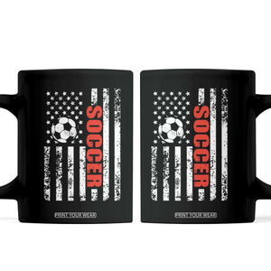 Distressed USA Flag Soccer Player Coffee Mug Patriotic American Football Lover