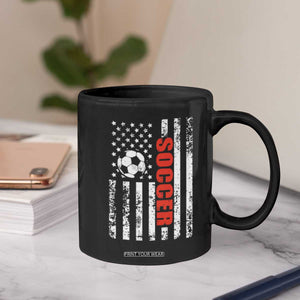 Distressed USA Flag Soccer Player Coffee Mug Patriotic American Football Lover