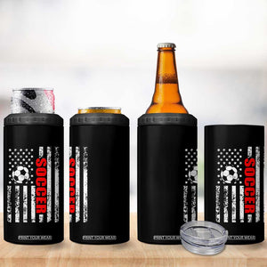 Distressed USA Flag Soccer Player 4 in 1 Can Cooler Tumbler Patriotic American Football Lover