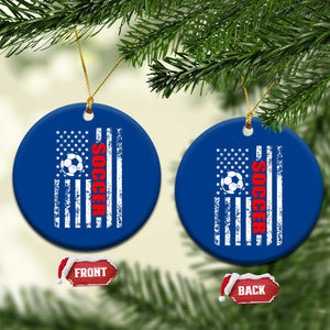 Distressed USA Flag Soccer Player Ceramic Ornament Patriotic American Football Lover