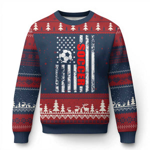 Distressed USA Flag Soccer Player Ugly Christmas Sweater Patriotic American Football Lover