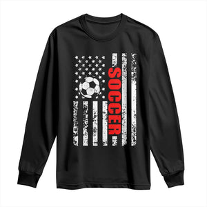Distressed USA Flag Soccer Player Long Sleeve Shirt Patriotic American Football Lover