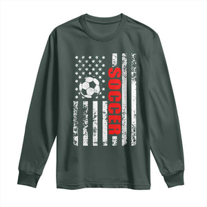Distressed USA Flag Soccer Player Long Sleeve Shirt Patriotic American Football Lover