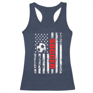 Distressed USA Flag Soccer Player Racerback Tank Top Patriotic American Football Lover
