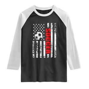 Distressed USA Flag Soccer Player Raglan Shirt Patriotic American Football Lover