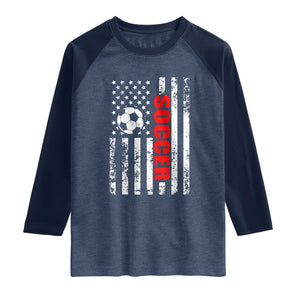 Distressed USA Flag Soccer Player Raglan Shirt Patriotic American Football Lover