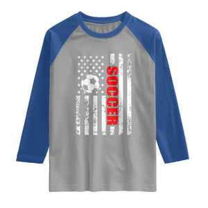 Distressed USA Flag Soccer Player Raglan Shirt Patriotic American Football Lover