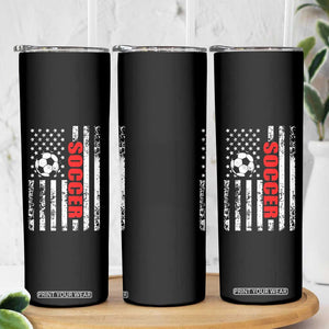 Distressed USA Flag Soccer Player Skinny Tumbler Patriotic American Football Lover