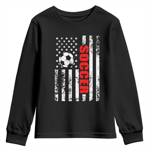 Distressed USA Flag Soccer Player Youth Sweatshirt Patriotic American Football Lover