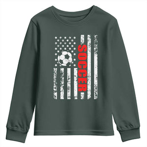 Distressed USA Flag Soccer Player Youth Sweatshirt Patriotic American Football Lover