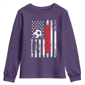 Distressed USA Flag Soccer Player Youth Sweatshirt Patriotic American Football Lover