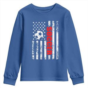 Distressed USA Flag Soccer Player Youth Sweatshirt Patriotic American Football Lover