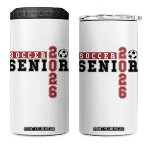 Soccer Senior Class of 2026 Typography Graphic 4 in 1 Can Cooler Tumbler High School Varsity Athlete Graduation Gift