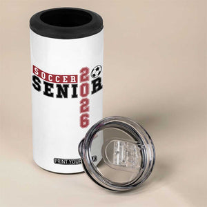 Soccer Senior Class of 2026 Typography Graphic 4 in 1 Can Cooler Tumbler High School Varsity Athlete Graduation Gift