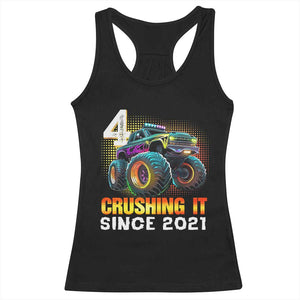 Monster Truck Birthday Racerback Tank Top Happy 4th Bday Party 4 Years Old Boy TS02 Black Print Your Wear