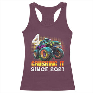 Monster Truck Birthday Racerback Tank Top Happy 4th Bday Party 4 Years Old Boy TS02 Maroon Print Your Wear