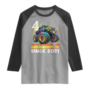 Monster Truck Birthday Raglan Shirt Happy 4th Bday Party 4 Years Old Boy TS02 Sport Gray Black Print Your Wear