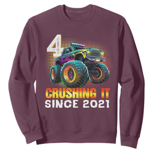 Monster Truck Birthday Sweatshirt Happy 4th Bday Party 4 Years Old Boy TS02 Maroon Print Your Wear